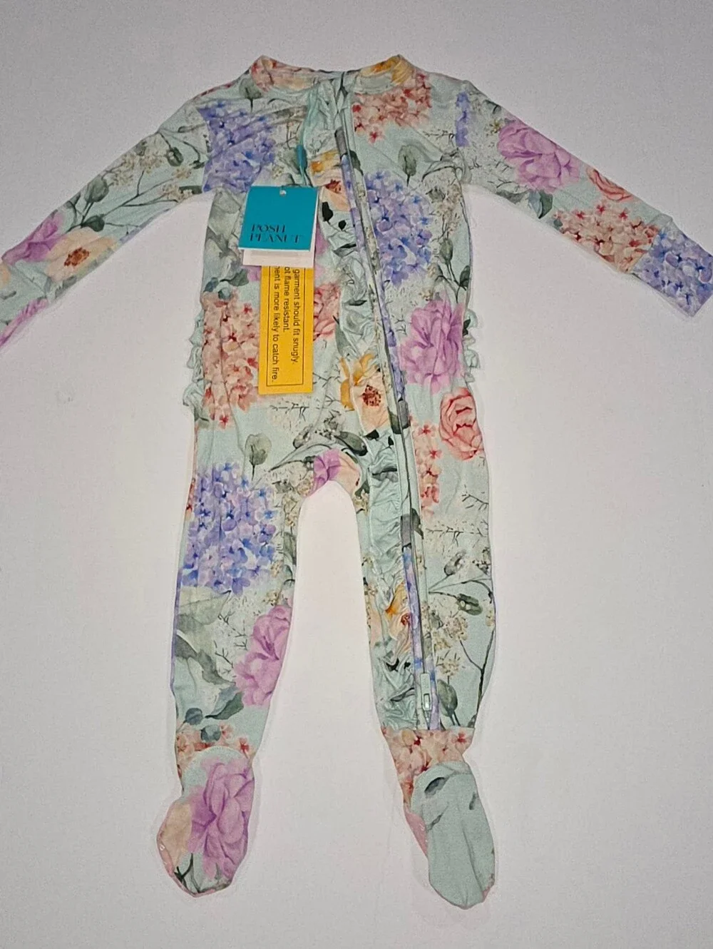 Posh Peanut Mint Floral Footed One-Piece with Pastel Flowers